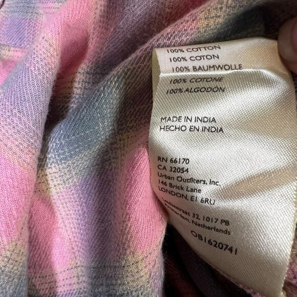 We The Free Plaid Oversized Top Size M Pink Collared 100% Cotton Grunge Boho - Picture 6 of 6